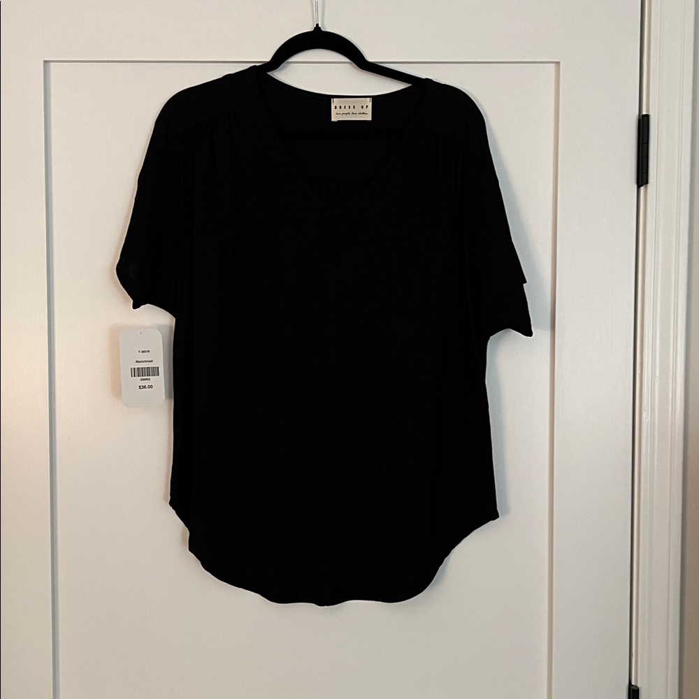 Black V-Neck Women's Top
